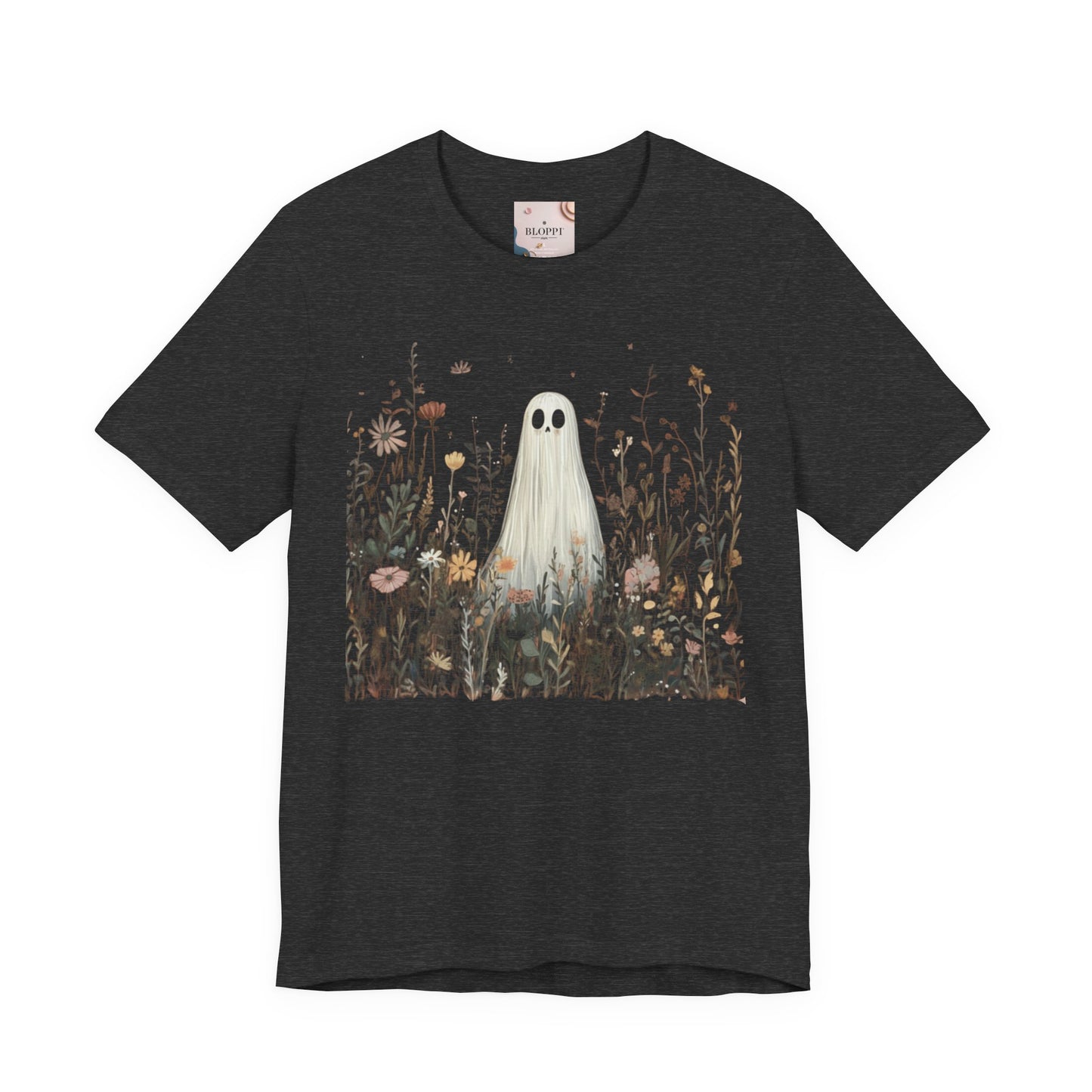 Whimsical Ghost Floral Tee, Casual Summer Shirt, Cute Ghost T-Shirt, Unique Gift for Ghost Lovers, Boho Style Cotton Tee