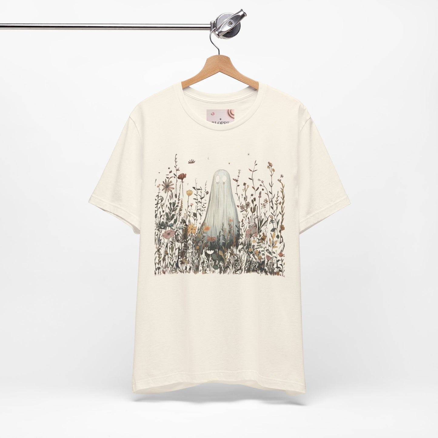 Whimsical Ghost Floral Tee, Casual Summer Shirt, Cute Ghost T-Shirt, Unique Gift for Ghost Lovers, Boho Style Cotton Tee