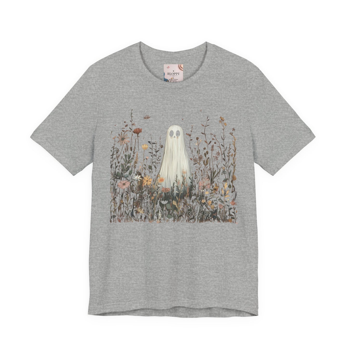 Whimsical Ghost Floral Tee, Casual Summer Shirt, Cute Ghost T-Shirt, Unique Gift for Ghost Lovers, Boho Style Cotton Tee