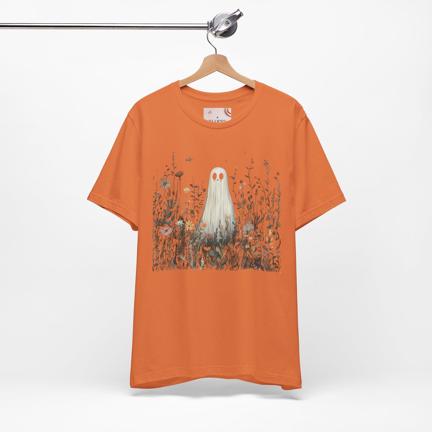 Whimsical Ghost Floral Tee, Casual Summer Shirt, Cute Ghost T-Shirt, Unique Gift for Ghost Lovers, Boho Style Cotton Tee