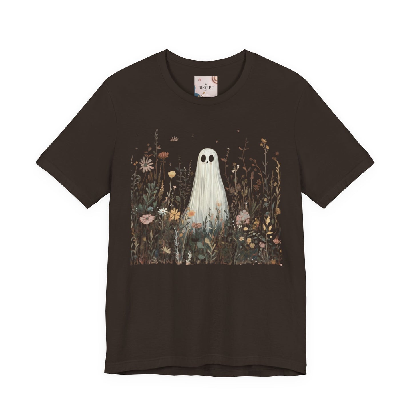 Whimsical Ghost Floral Tee, Casual Summer Shirt, Cute Ghost T-Shirt, Unique Gift for Ghost Lovers, Boho Style Cotton Tee