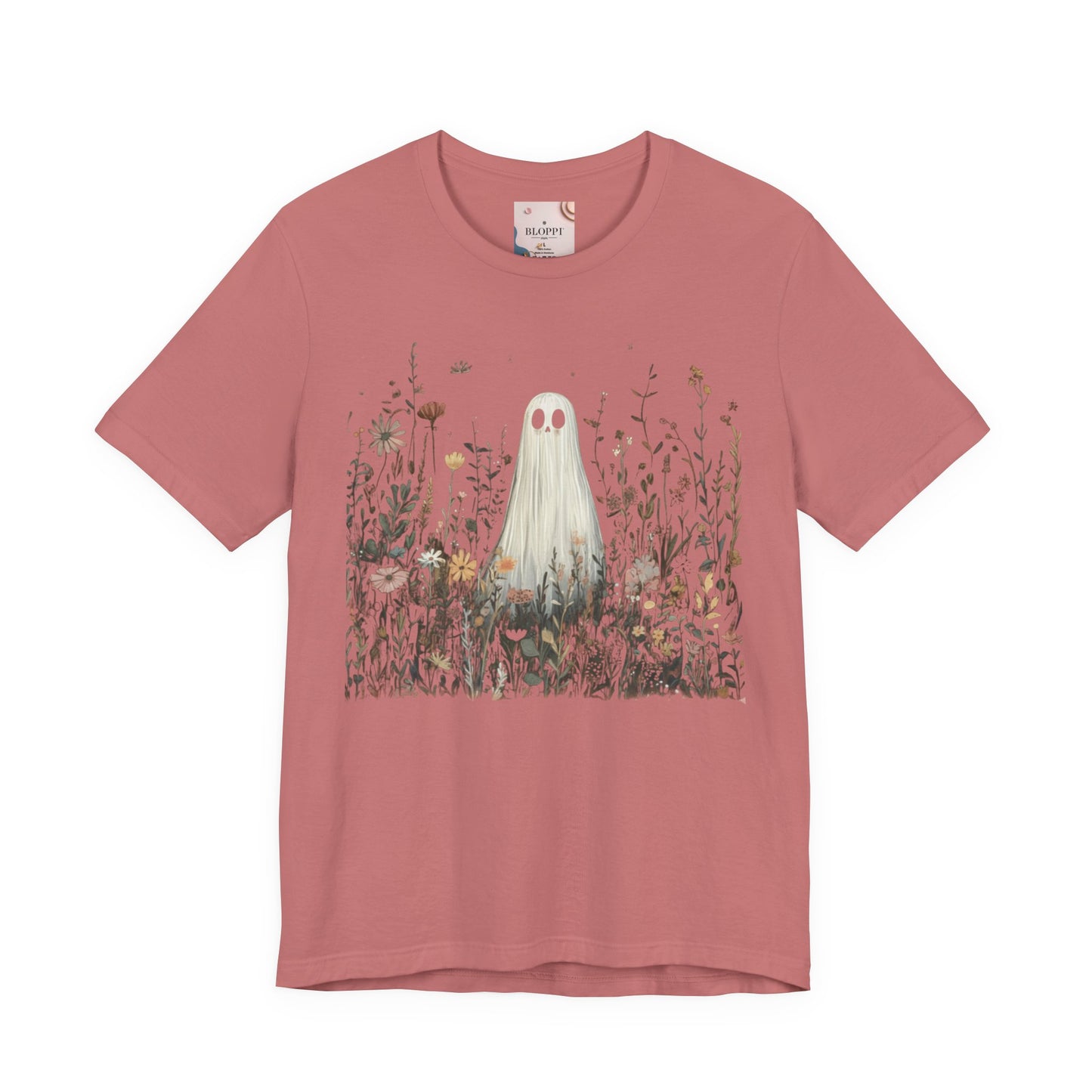 Whimsical Ghost Floral Tee, Casual Summer Shirt, Cute Ghost T-Shirt, Unique Gift for Ghost Lovers, Boho Style Cotton Tee