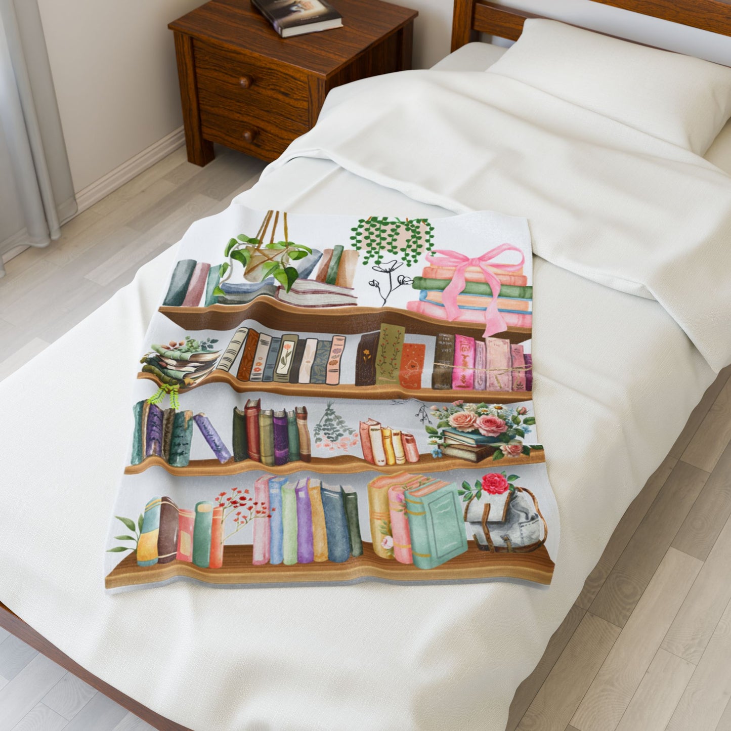 Bookshelf Velveteen Blanket, Cozy Book Lover Gift, Soft Plush Throw for Reading Nook, Library Decor, Home Comfort