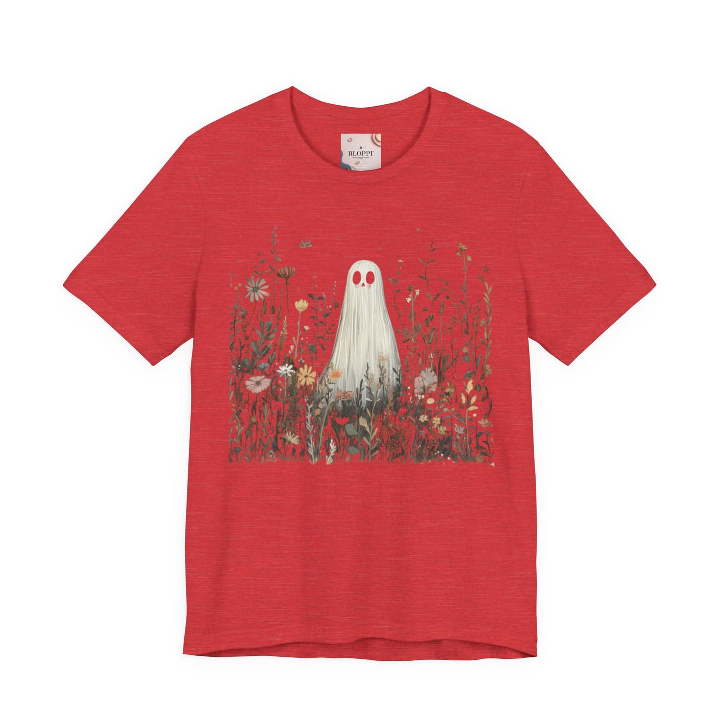 Whimsical Ghost Floral Tee, Casual Summer Shirt, Cute Ghost T-Shirt, Unique Gift for Ghost Lovers, Boho Style Cotton Tee