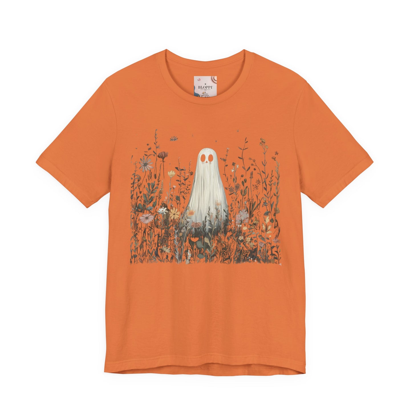 Whimsical Ghost Floral Tee, Casual Summer Shirt, Cute Ghost T-Shirt, Unique Gift for Ghost Lovers, Boho Style Cotton Tee