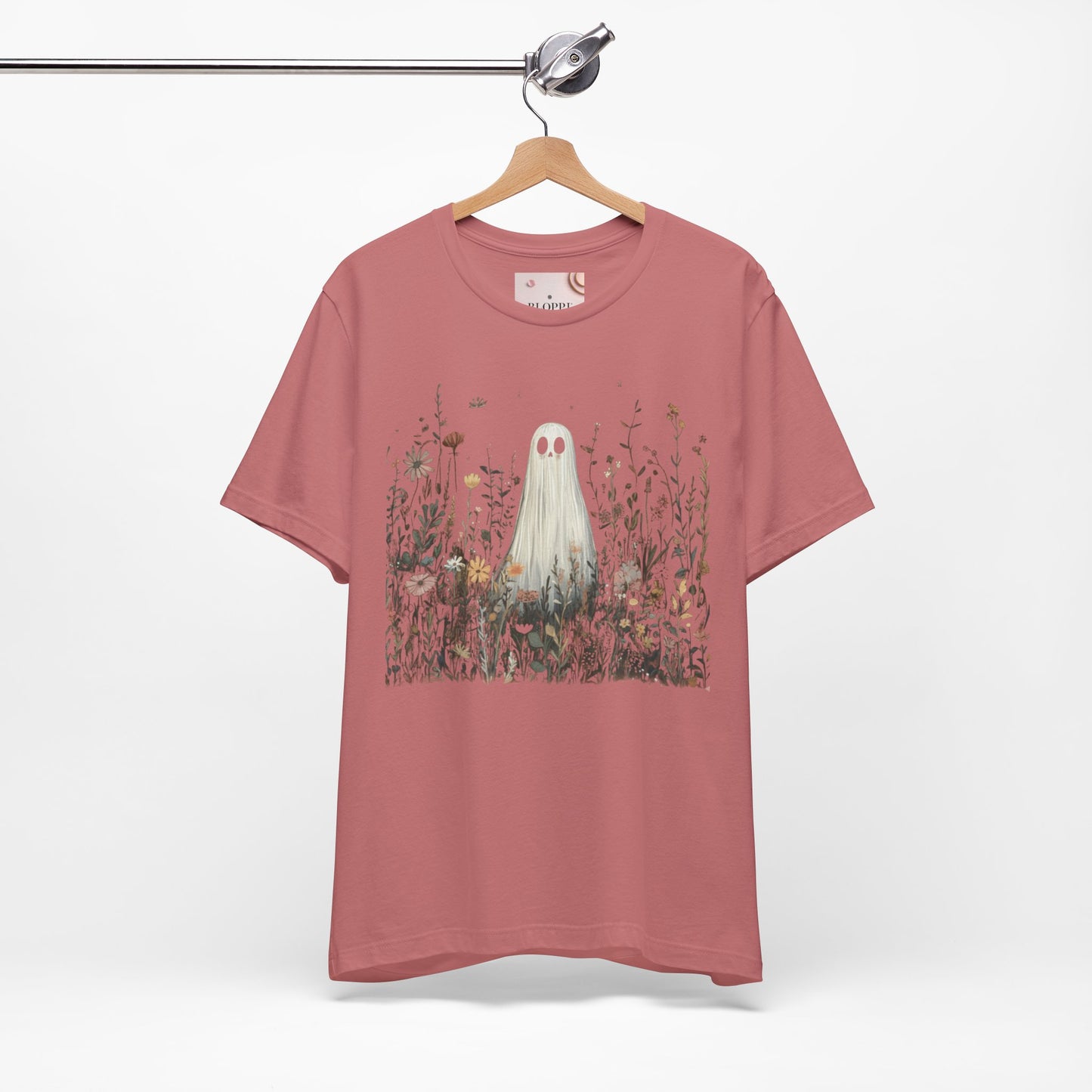 Whimsical Ghost Floral Tee, Casual Summer Shirt, Cute Ghost T-Shirt, Unique Gift for Ghost Lovers, Boho Style Cotton Tee