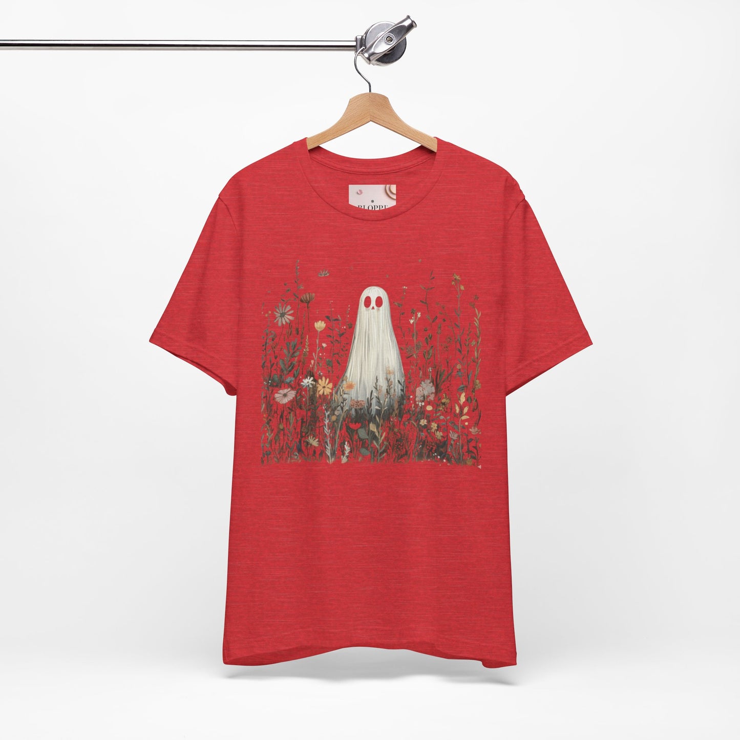 Whimsical Ghost Floral Tee, Casual Summer Shirt, Cute Ghost T-Shirt, Unique Gift for Ghost Lovers, Boho Style Cotton Tee