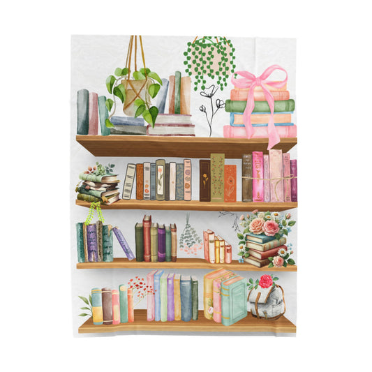 Bookshelf Velveteen Blanket, Cozy Book Lover Gift, Soft Plush Throw for Reading Nook, Library Decor, Home Comfort