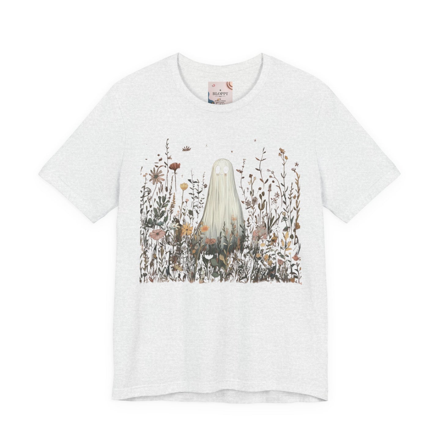 Whimsical Ghost Floral Tee, Casual Summer Shirt, Cute Ghost T-Shirt, Unique Gift for Ghost Lovers, Boho Style Cotton Tee