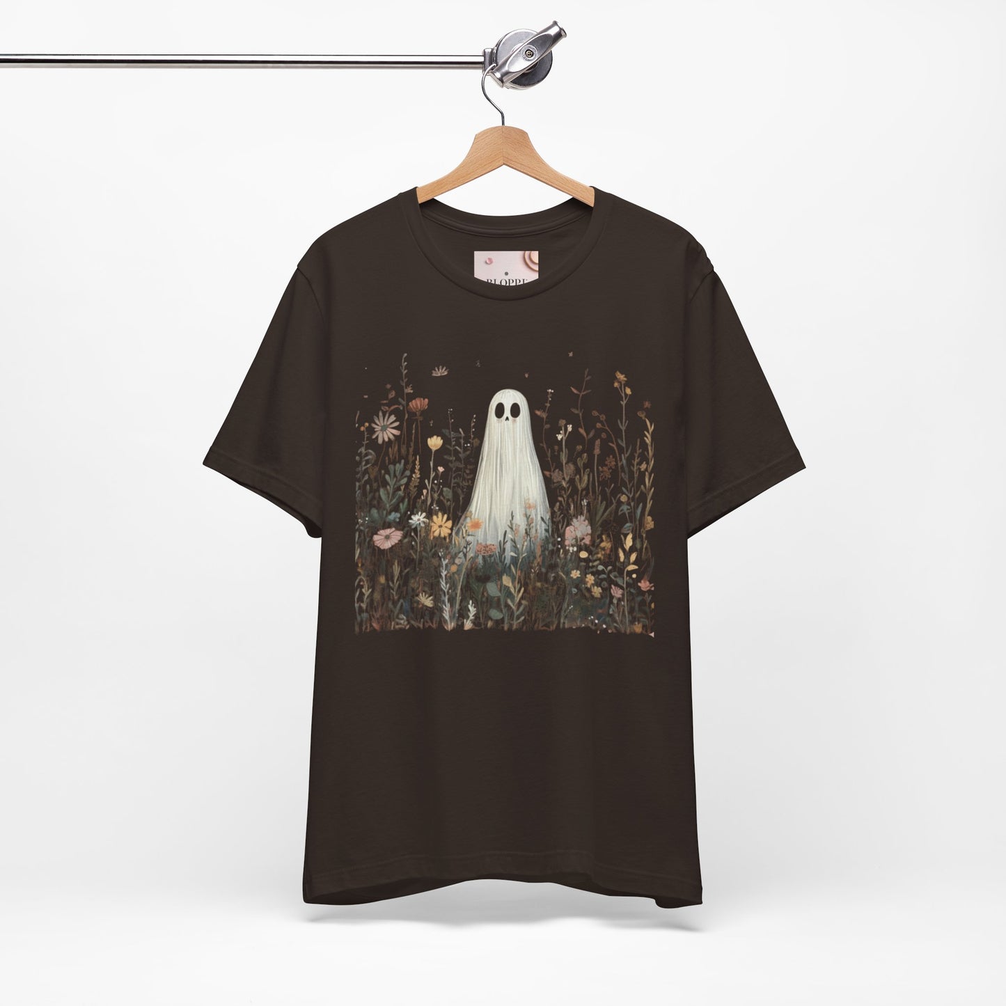 Whimsical Ghost Floral Tee, Casual Summer Shirt, Cute Ghost T-Shirt, Unique Gift for Ghost Lovers, Boho Style Cotton Tee