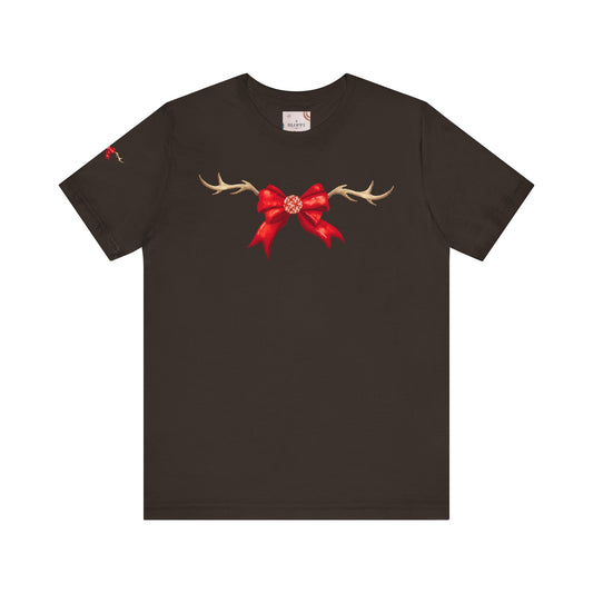 Coquette Reindeer Jersey Tee - Red Bow and Antlers