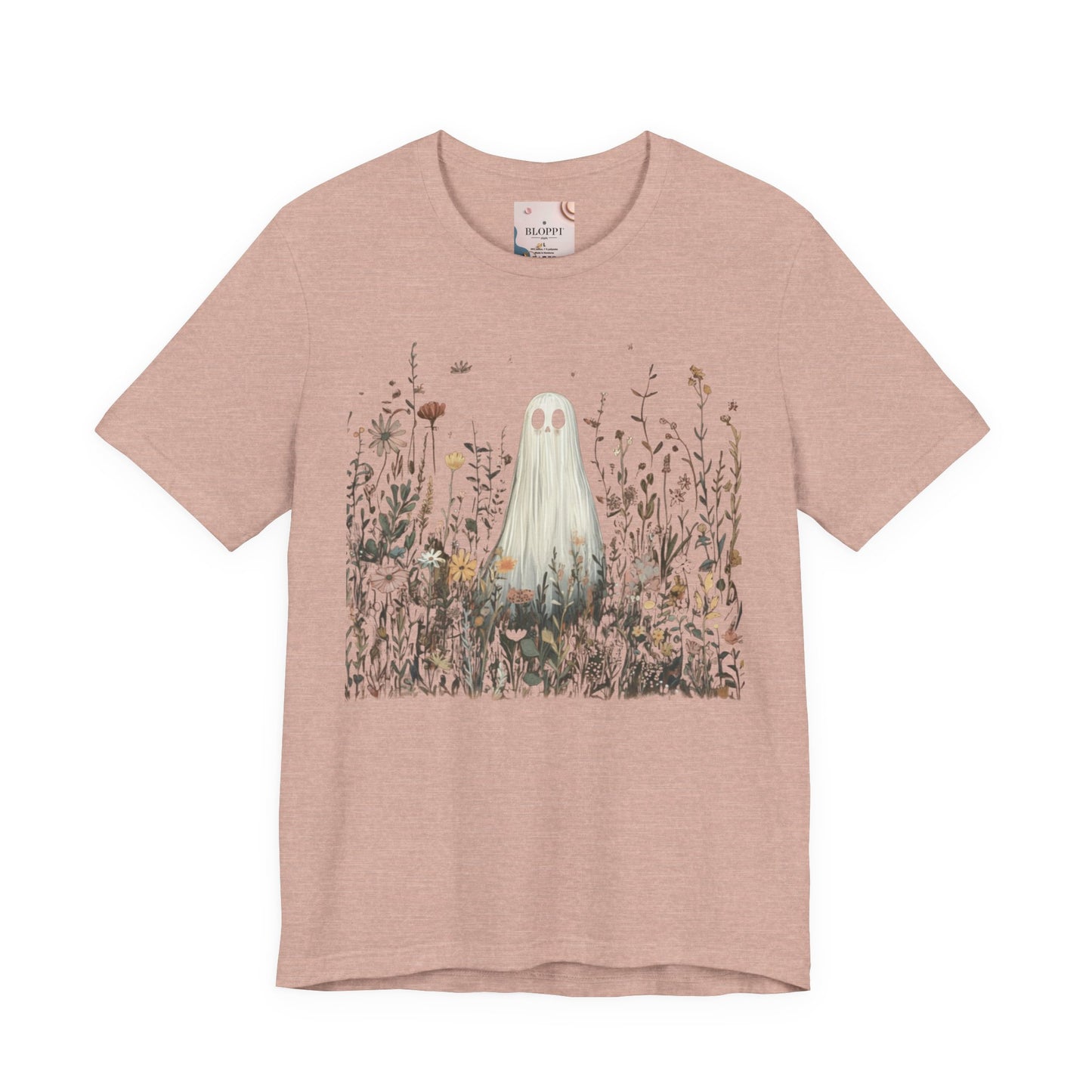Whimsical Ghost Floral Tee, Casual Summer Shirt, Cute Ghost T-Shirt, Unique Gift for Ghost Lovers, Boho Style Cotton Tee
