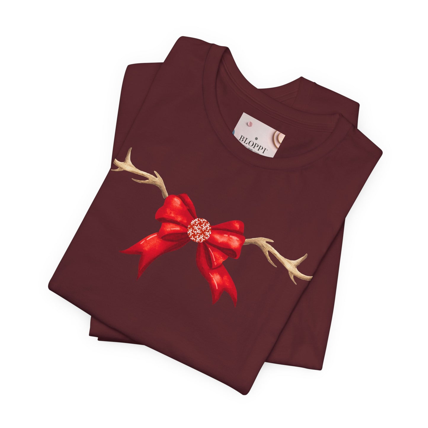 Coquette Reindeer Jersey Tee - Red Bow and Antlers