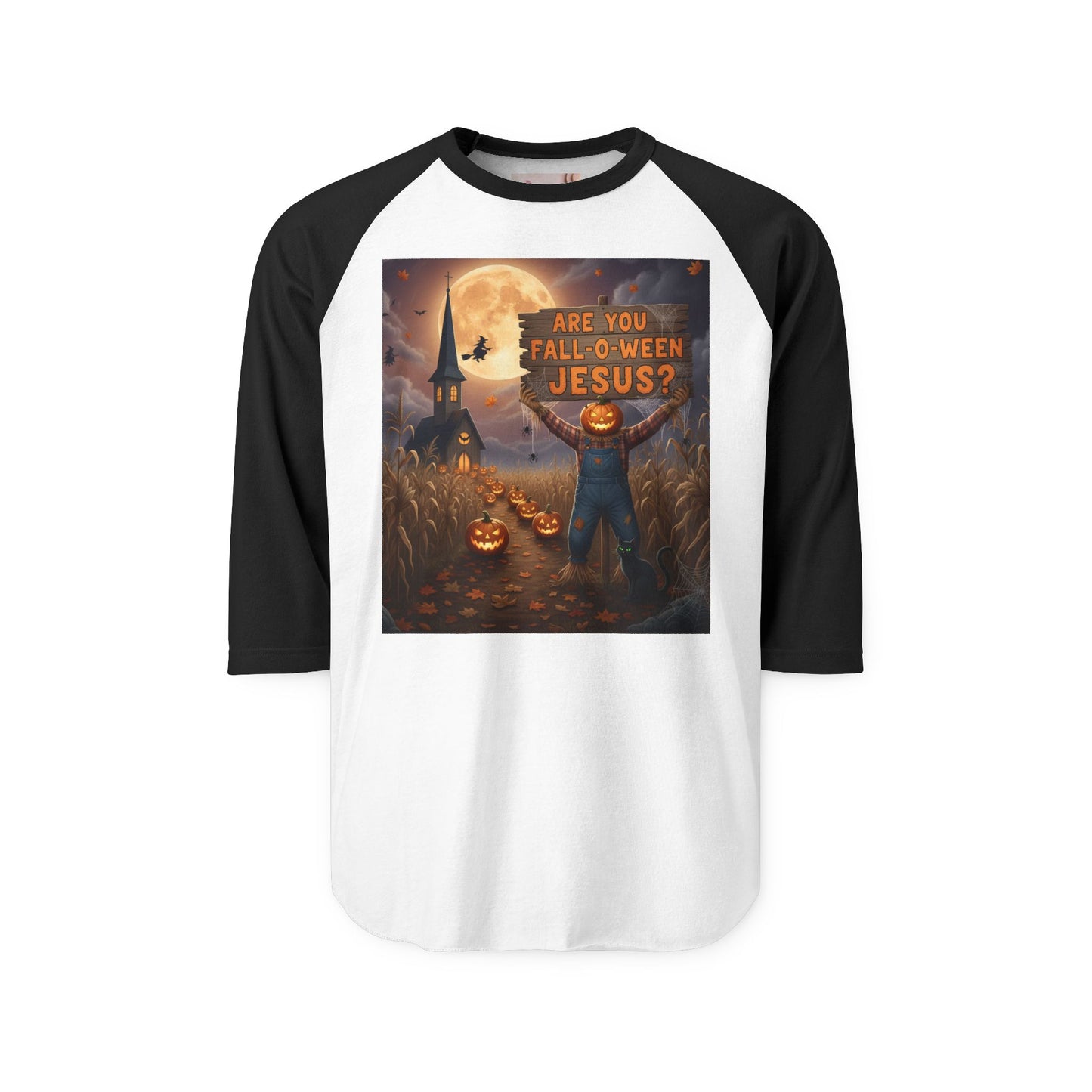 Halloween Raglan Shirt - Fall-o-ween Jesus Pumpkins Cornfield Witch