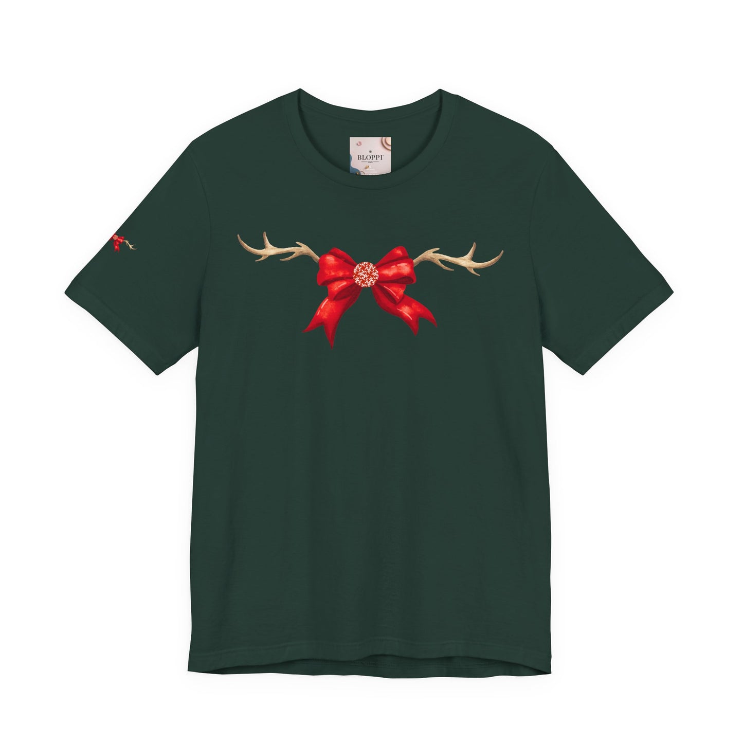 Coquette Reindeer Jersey Tee - Red Bow and Antlers