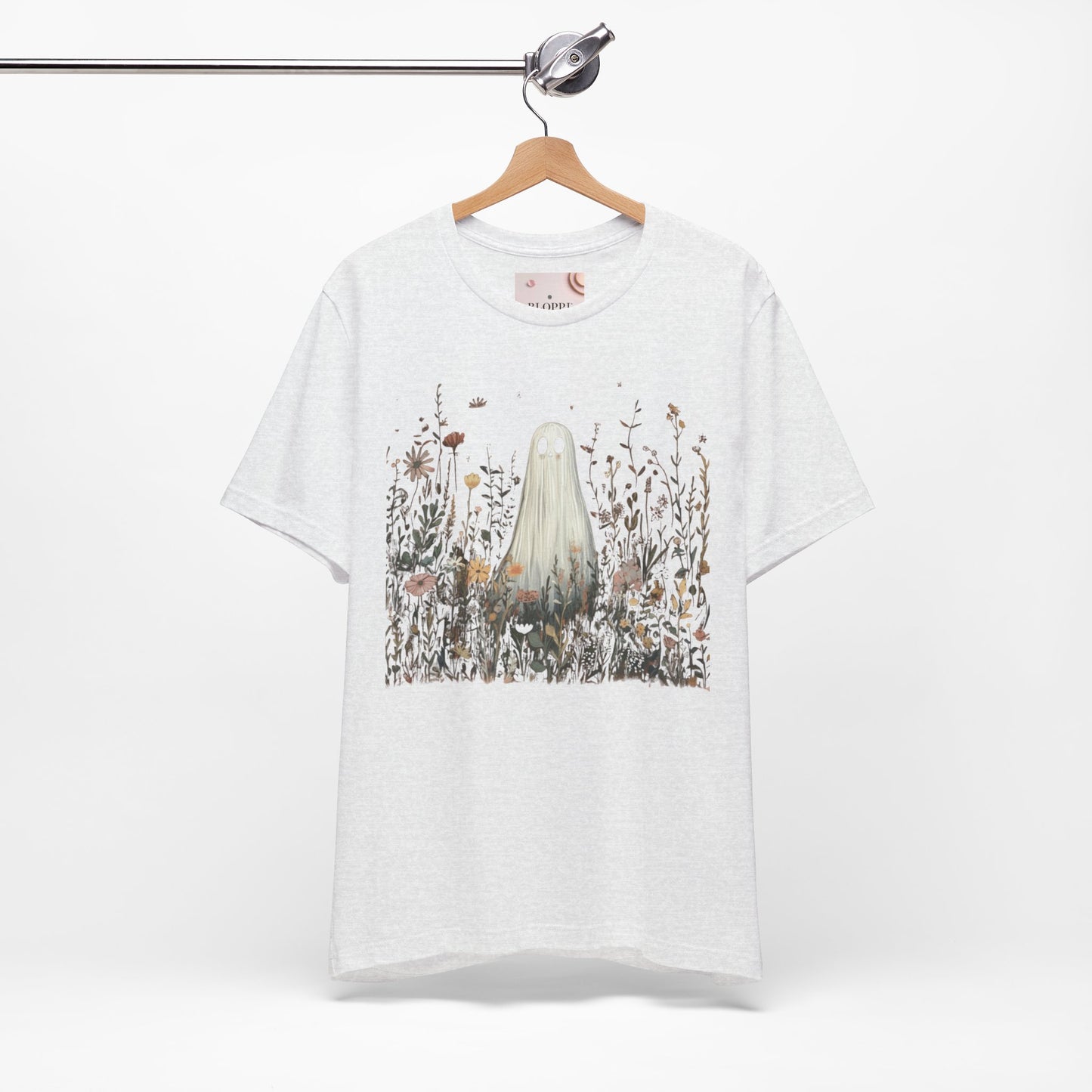 Whimsical Ghost Floral Tee, Casual Summer Shirt, Cute Ghost T-Shirt, Unique Gift for Ghost Lovers, Boho Style Cotton Tee