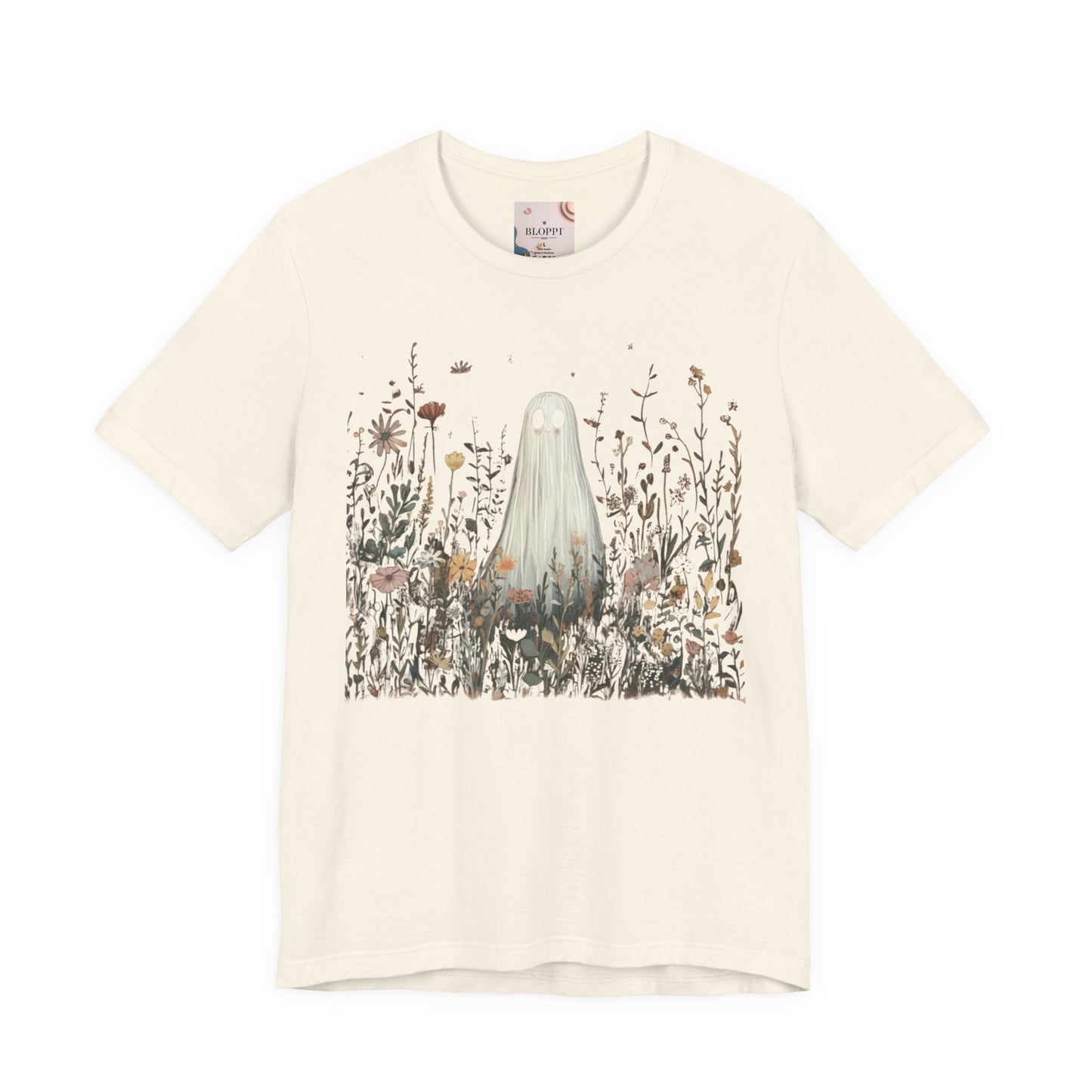 Whimsical Ghost Floral Tee, Casual Summer Shirt, Cute Ghost T-Shirt, Unique Gift for Ghost Lovers, Boho Style Cotton Tee