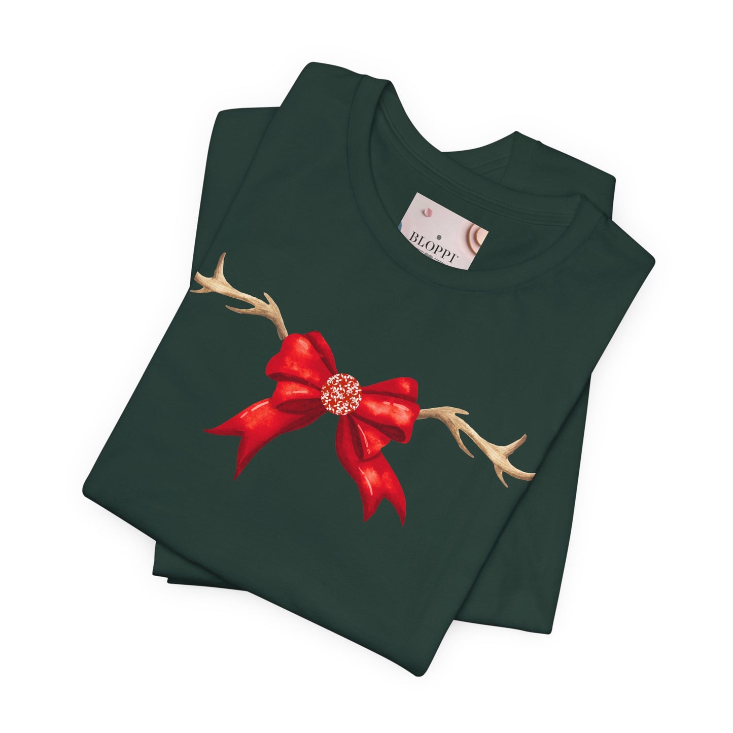 Coquette Reindeer Jersey Tee - Red Bow and Antlers
