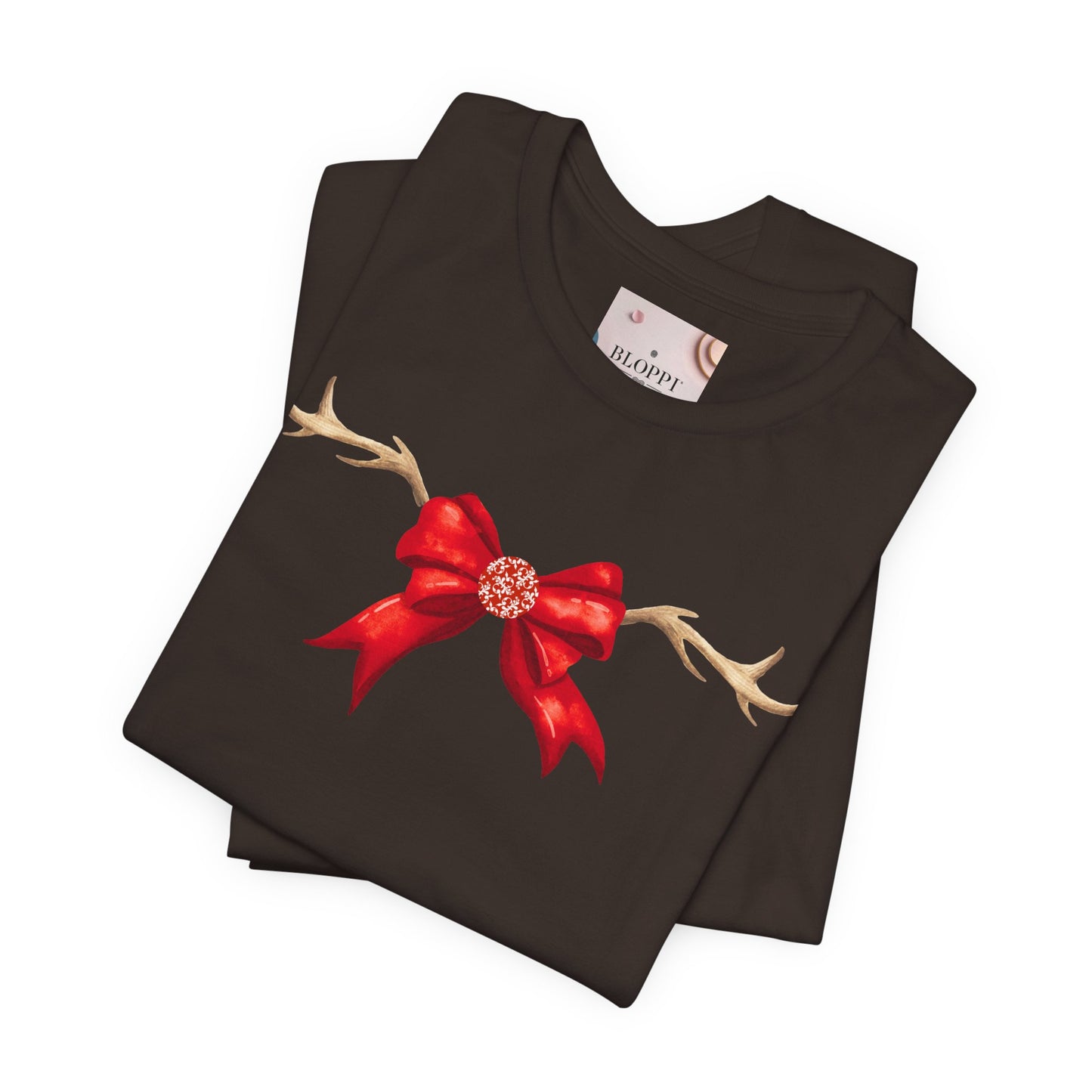 Coquette Reindeer Jersey Tee - Red Bow and Antlers