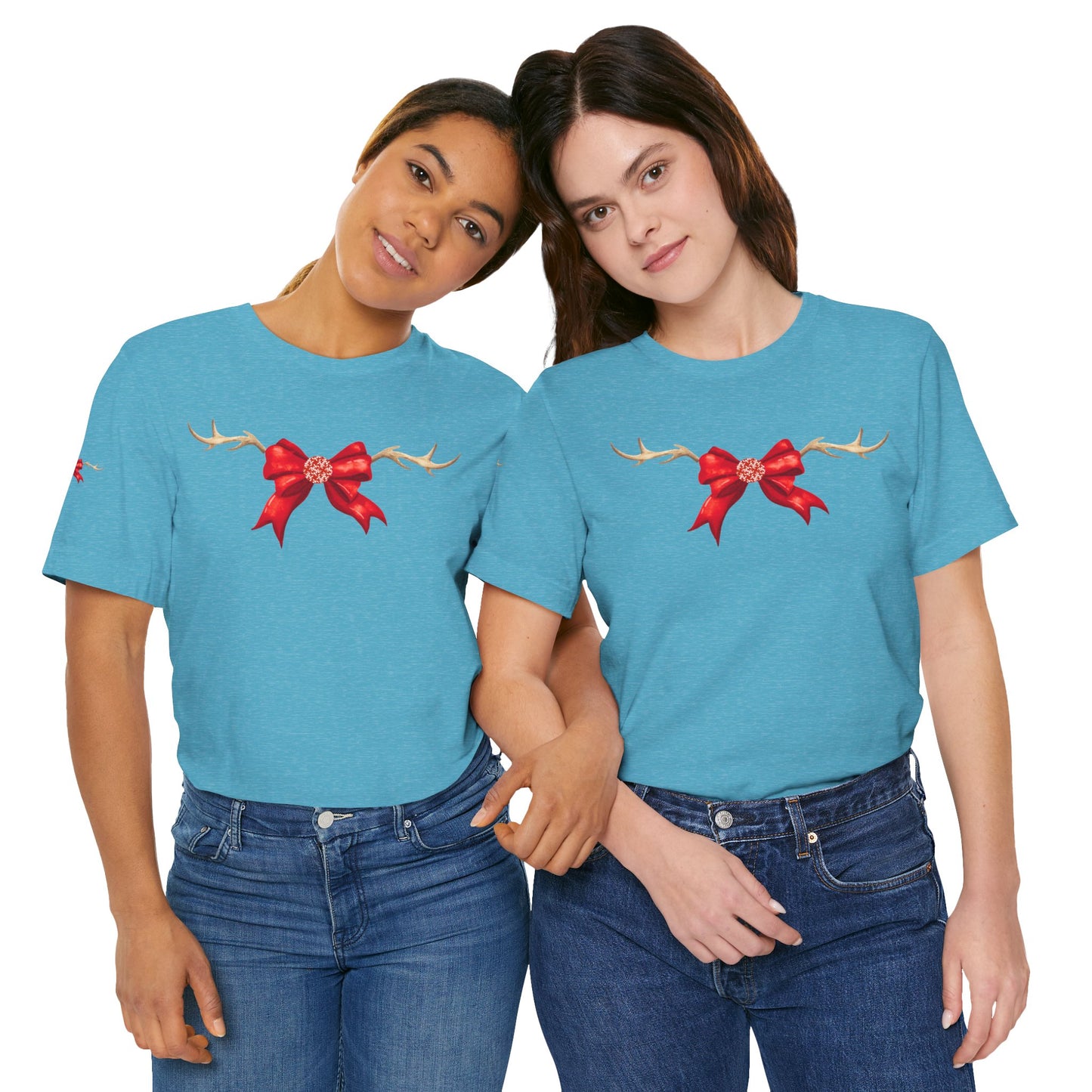 Coquette Reindeer Jersey Tee - Red Bow and Antlers