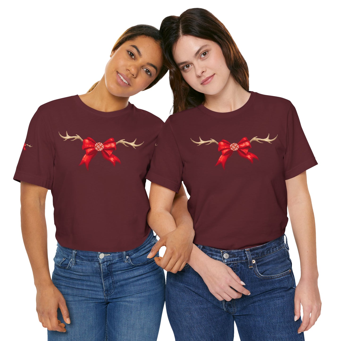 Coquette Reindeer Jersey Tee - Red Bow and Antlers