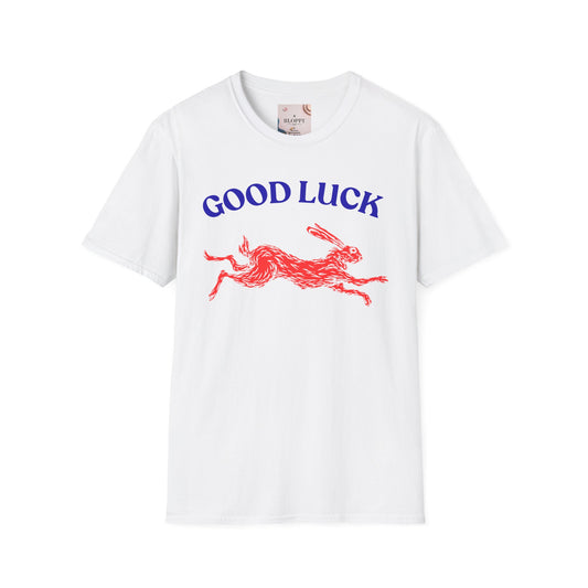 Good Luck Rabbit Unisex Softstyle T-Shirt | Casual Wear, Gift for Friends, Lucky Charm, Spring Fashion, Celebration Tee