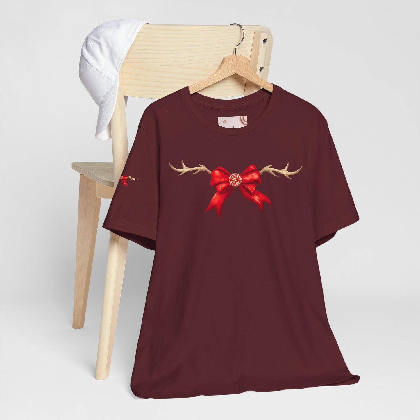 Coquette Reindeer Jersey Tee - Red Bow and Antlers