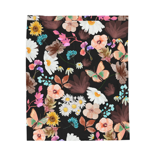 Velveteen Plush Blanket - Flower Print Cozy Home Décor and Gift for Her