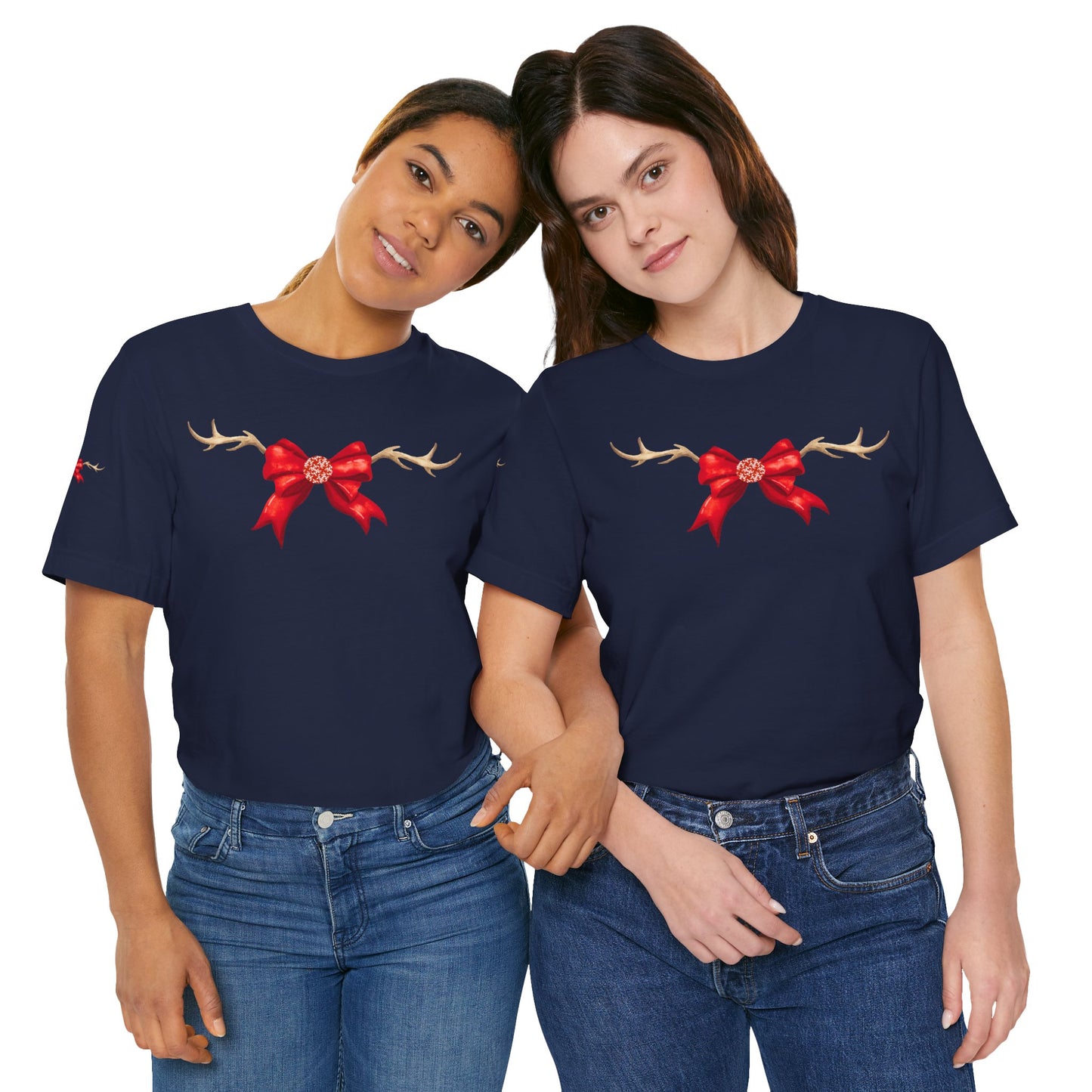 Coquette Reindeer Jersey Tee - Red Bow and Antlers