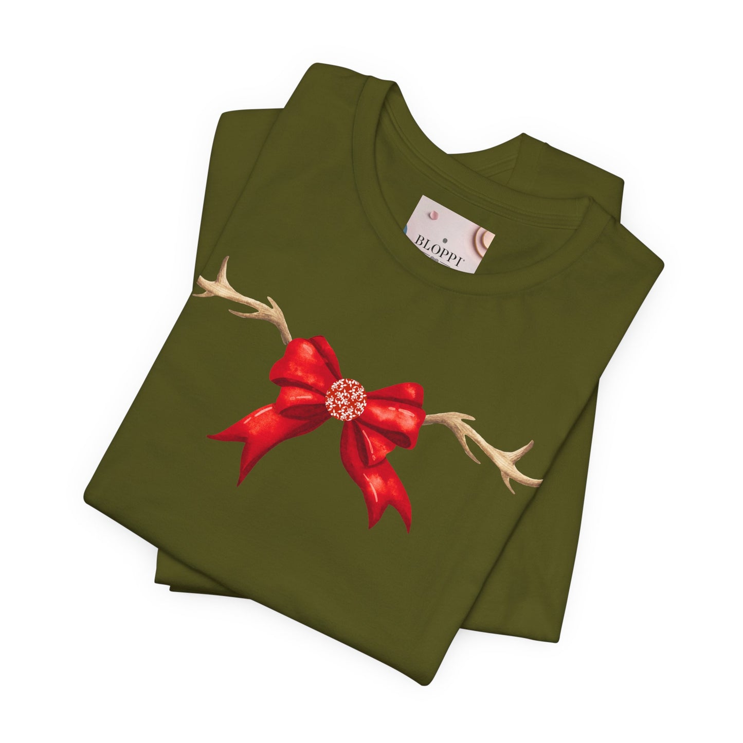 Coquette Reindeer Jersey Tee - Red Bow and Antlers