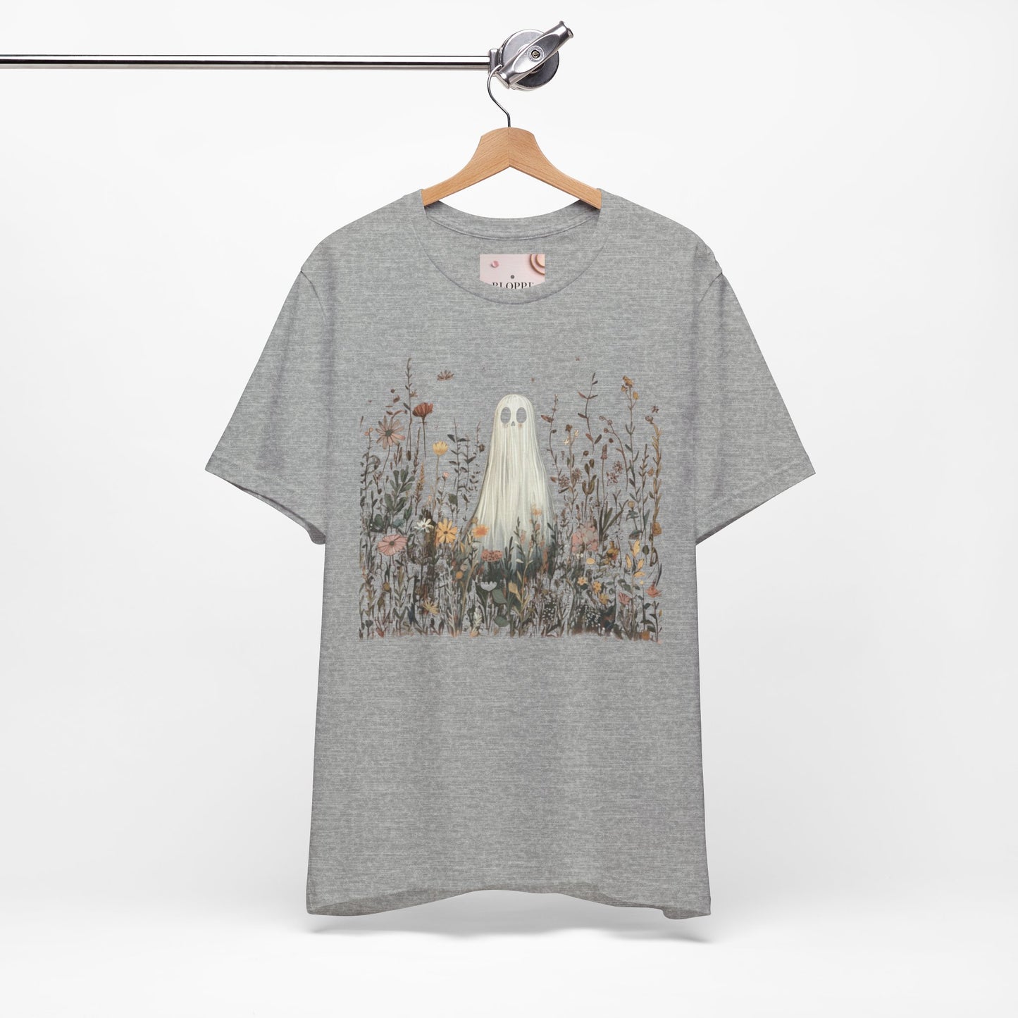 Whimsical Ghost Floral Tee, Casual Summer Shirt, Cute Ghost T-Shirt, Unique Gift for Ghost Lovers, Boho Style Cotton Tee