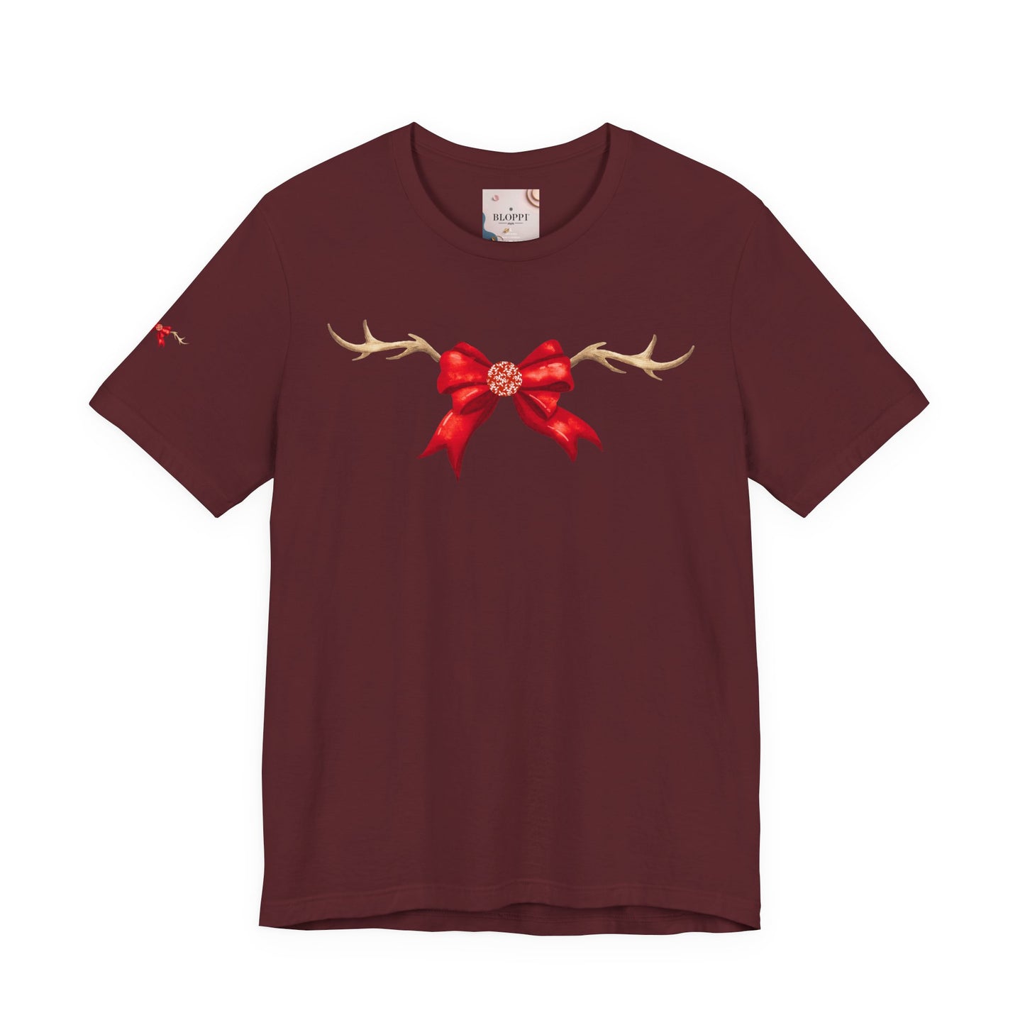 Coquette Reindeer Jersey Tee - Red Bow and Antlers
