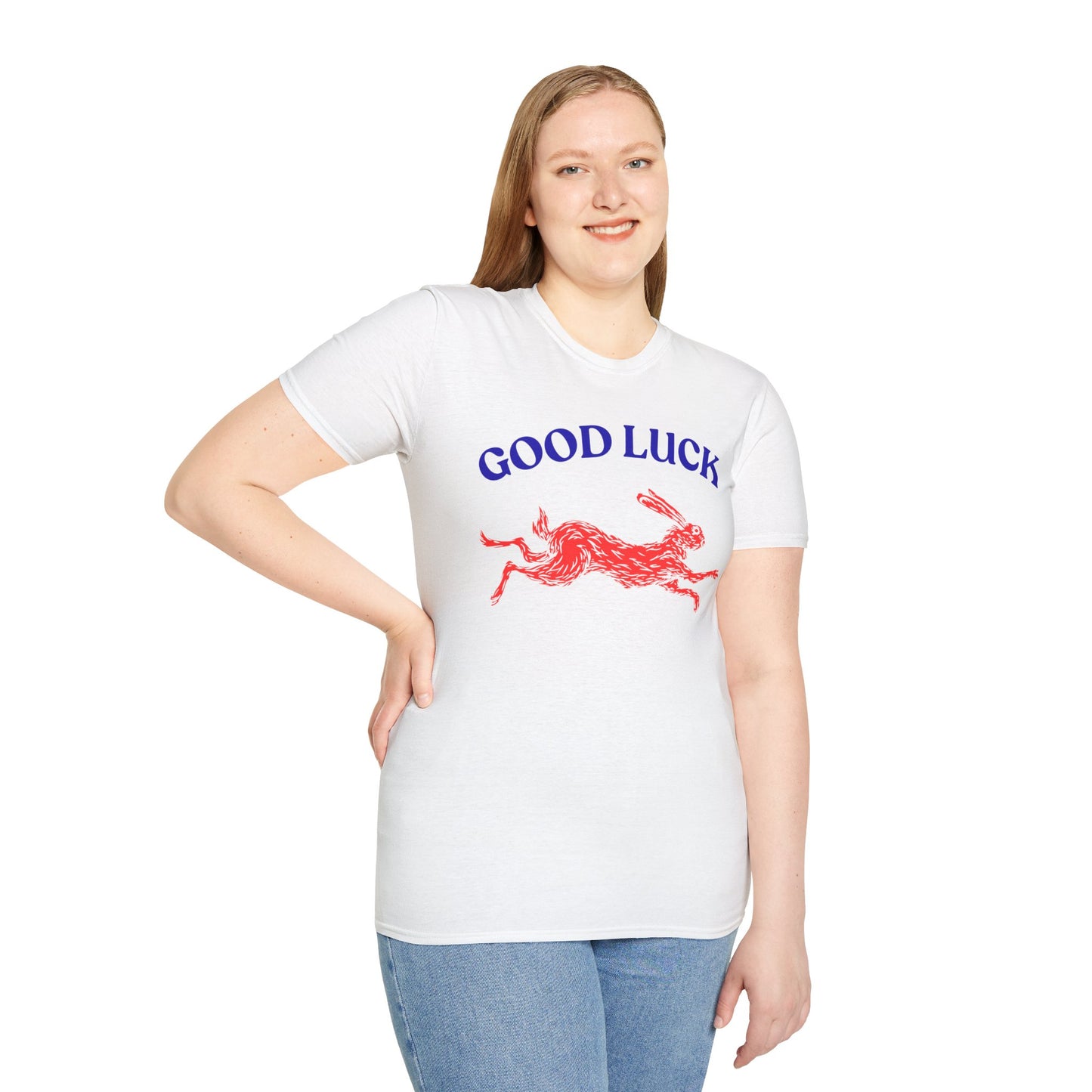 Good Luck Rabbit Unisex Softstyle T-Shirt | Casual Wear, Gift for Friends, Lucky Charm, Spring Fashion, Celebration Tee
