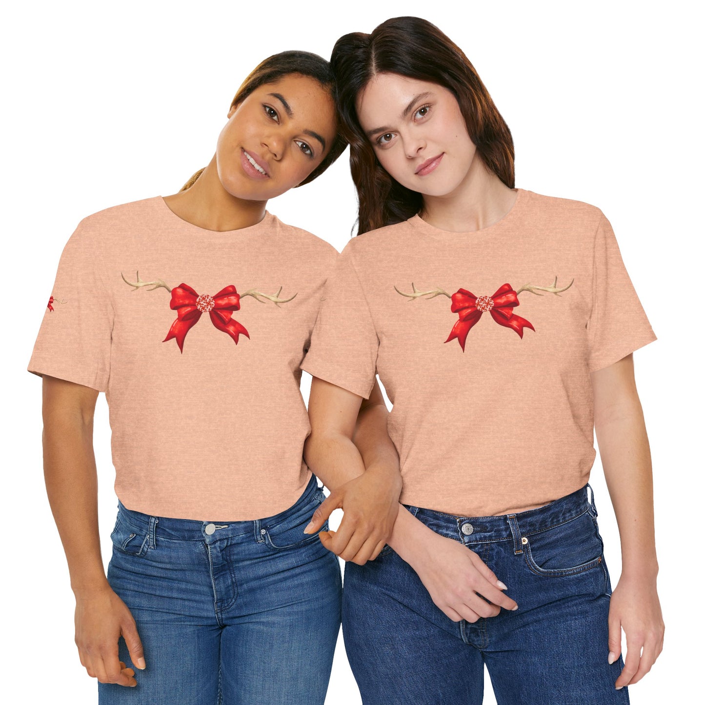 Coquette Reindeer Jersey Tee - Red Bow and Antlers
