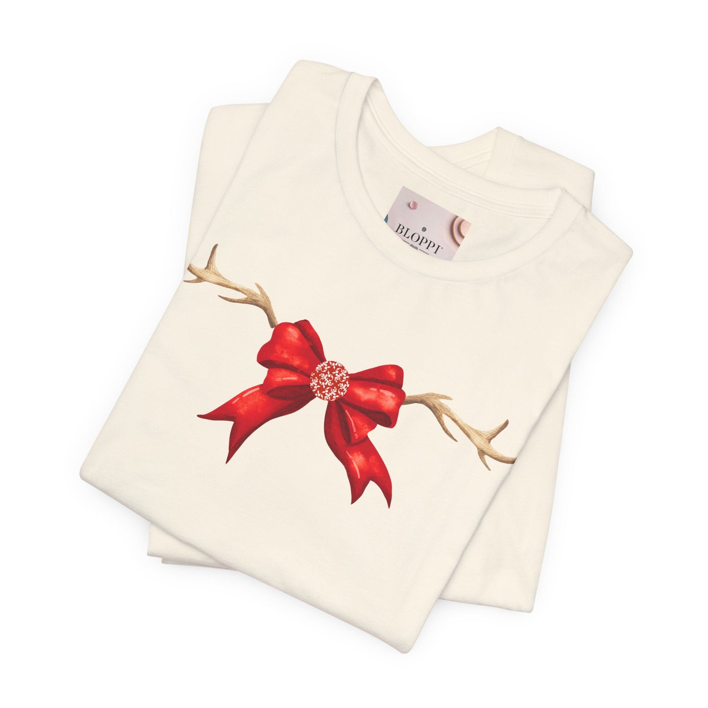 Coquette Reindeer Jersey Tee - Red Bow and Antlers