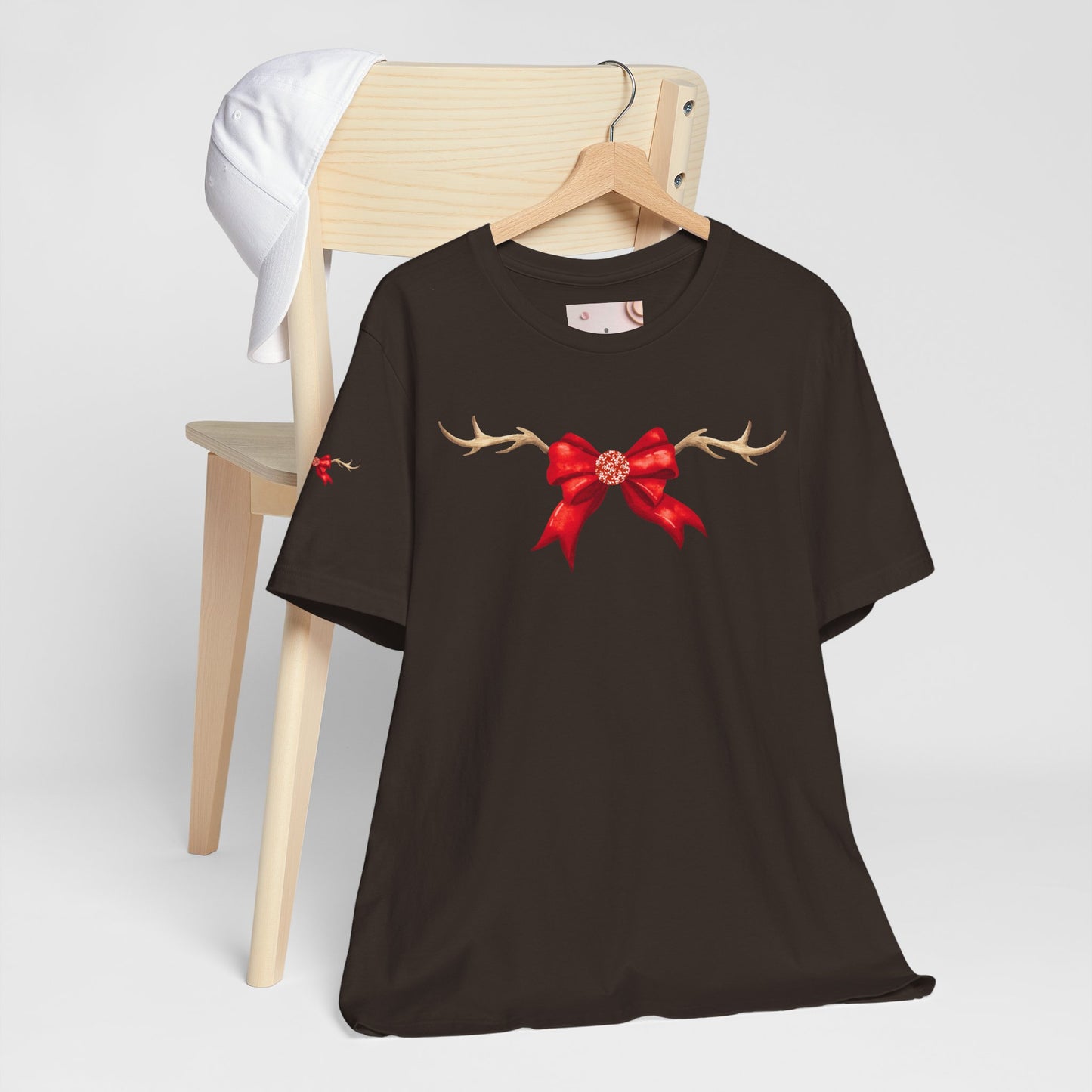 Coquette Reindeer Jersey Tee - Red Bow and Antlers