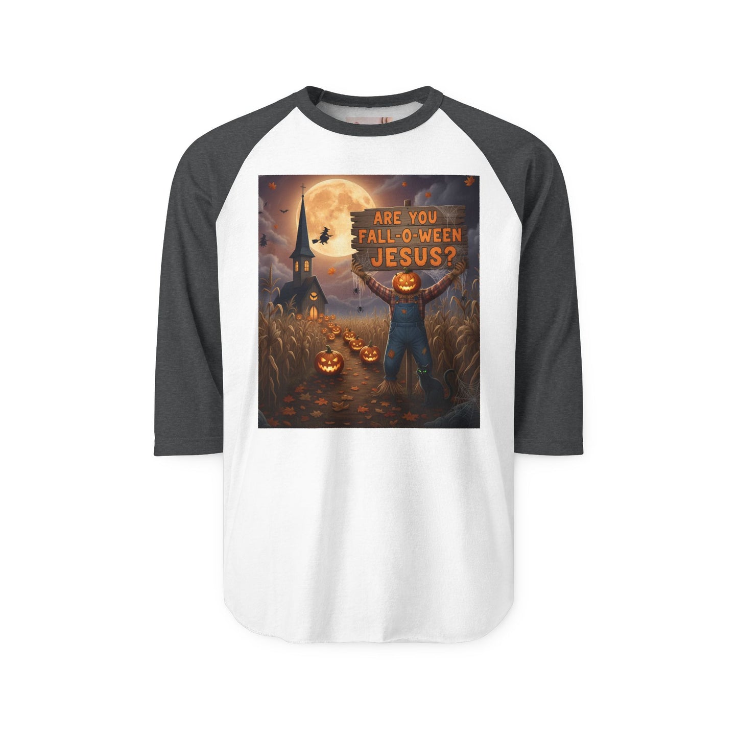 Halloween Raglan Shirt - Fall-o-ween Jesus Pumpkins Cornfield Witch