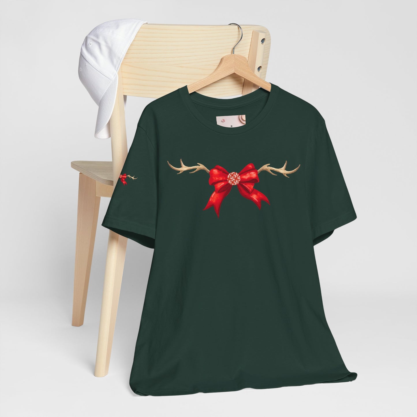 Coquette Reindeer Jersey Tee - Red Bow and Antlers