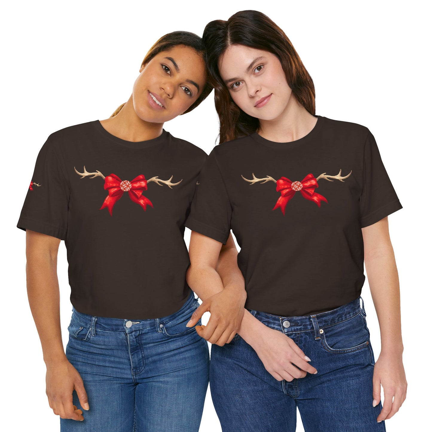 Coquette Reindeer Jersey Tee - Red Bow and Antlers