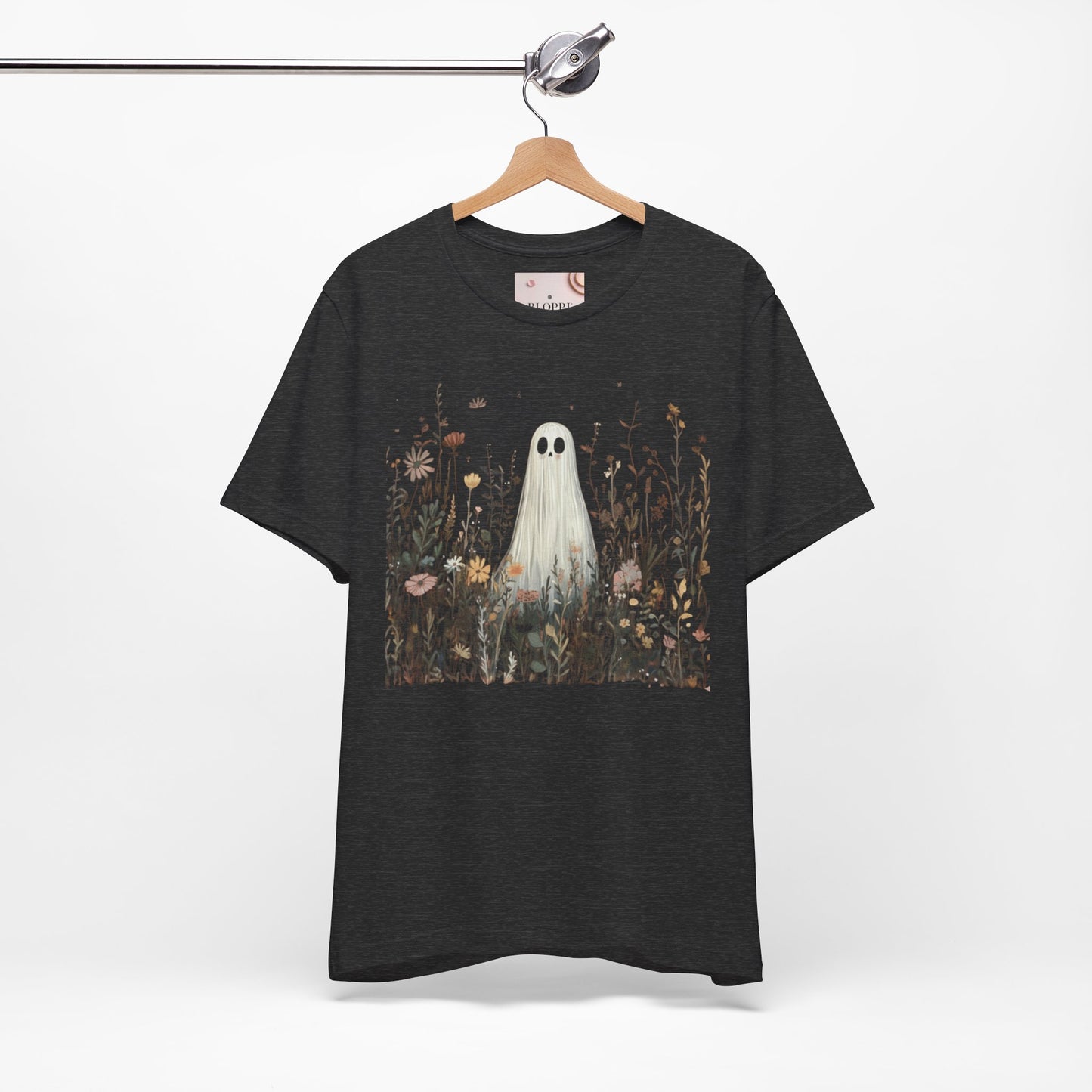 Whimsical Ghost Floral Tee, Casual Summer Shirt, Cute Ghost T-Shirt, Unique Gift for Ghost Lovers, Boho Style Cotton Tee