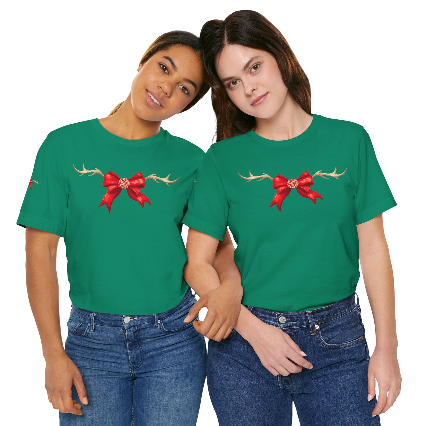 Coquette Reindeer Jersey Tee - Red Bow and Antlers