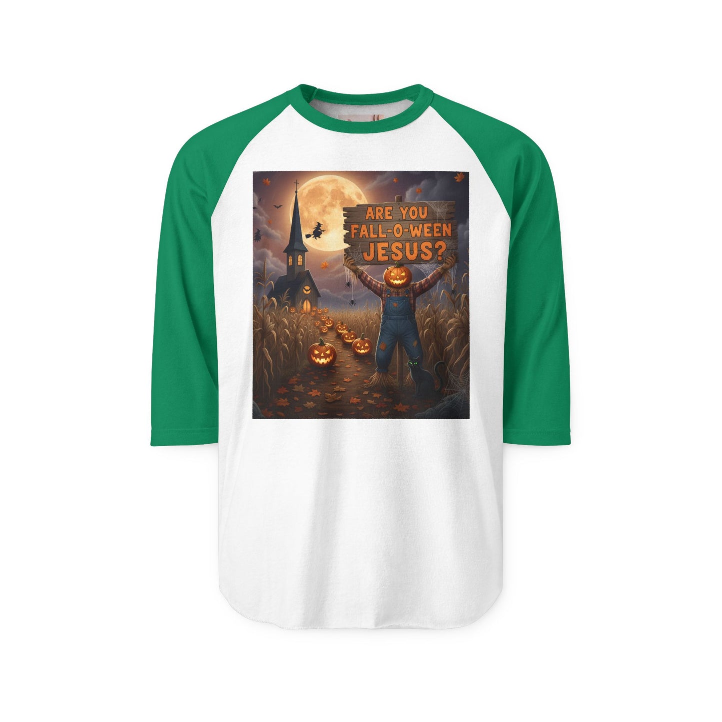 Halloween Raglan Shirt - Fall-o-ween Jesus Pumpkins Cornfield Witch
