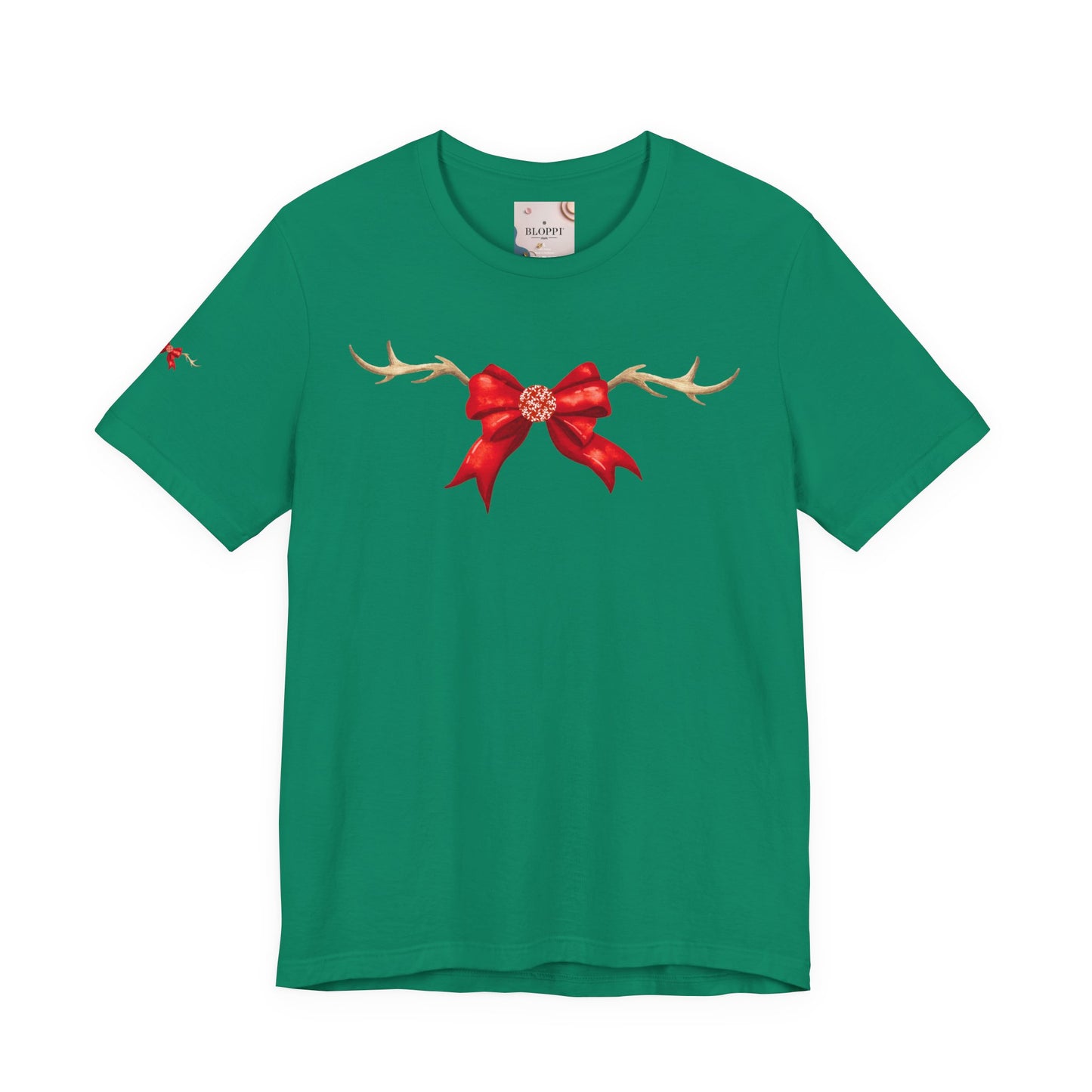 Coquette Reindeer Jersey Tee - Red Bow and Antlers