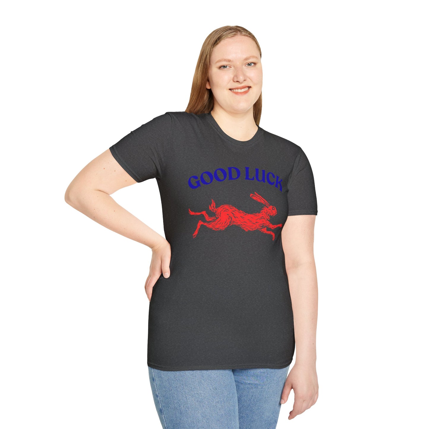 Good Luck Rabbit Unisex Softstyle T-Shirt | Casual Wear, Gift for Friends, Lucky Charm, Spring Fashion, Celebration Tee