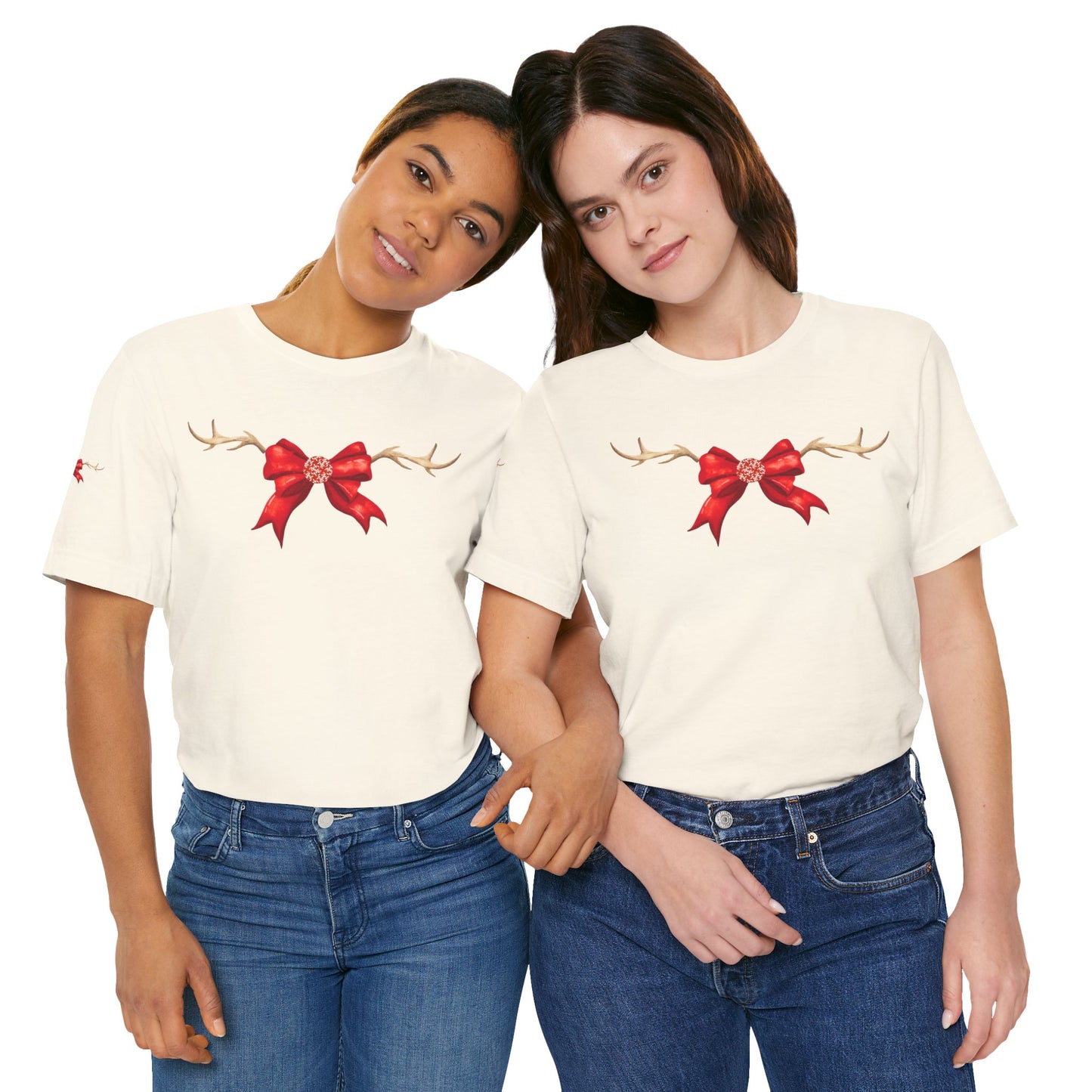 Coquette Reindeer Jersey Tee - Red Bow and Antlers