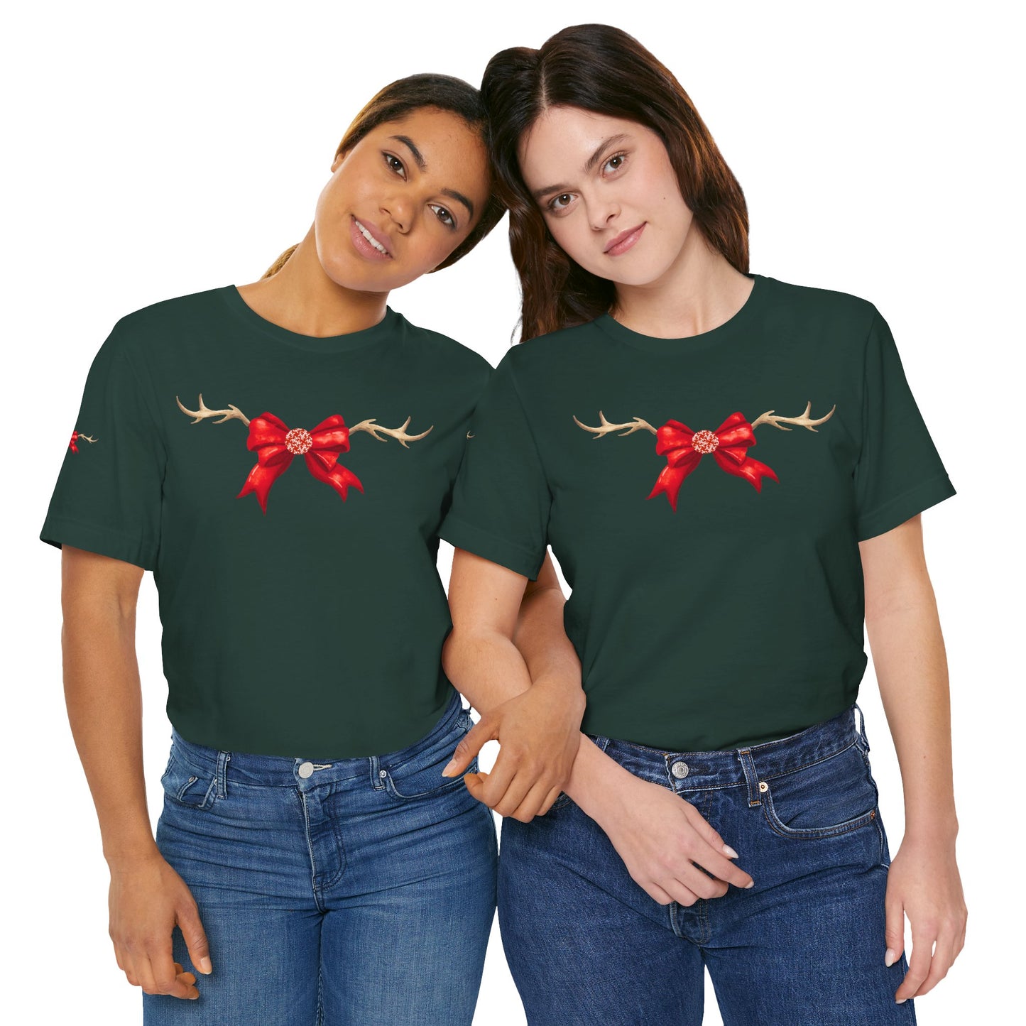 Coquette Reindeer Jersey Tee - Red Bow and Antlers