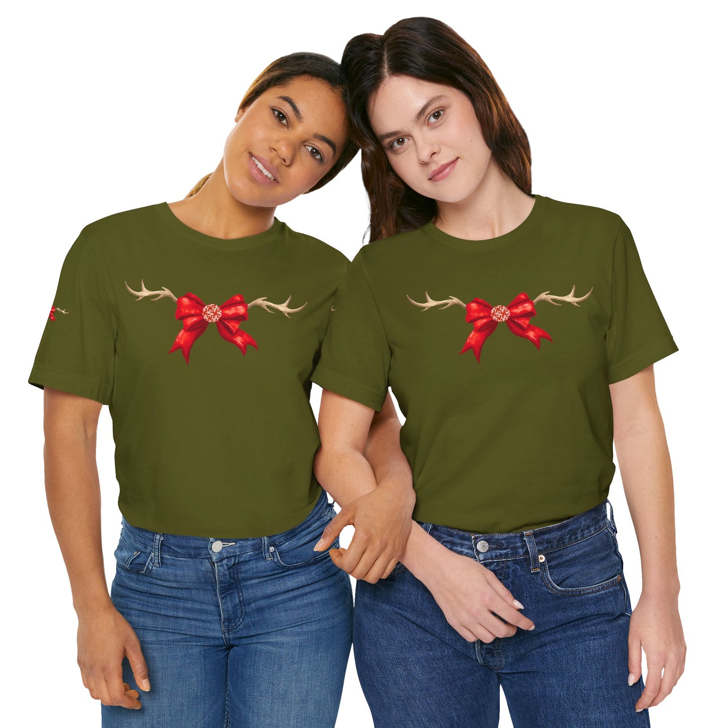 Coquette Reindeer Jersey Tee - Red Bow and Antlers