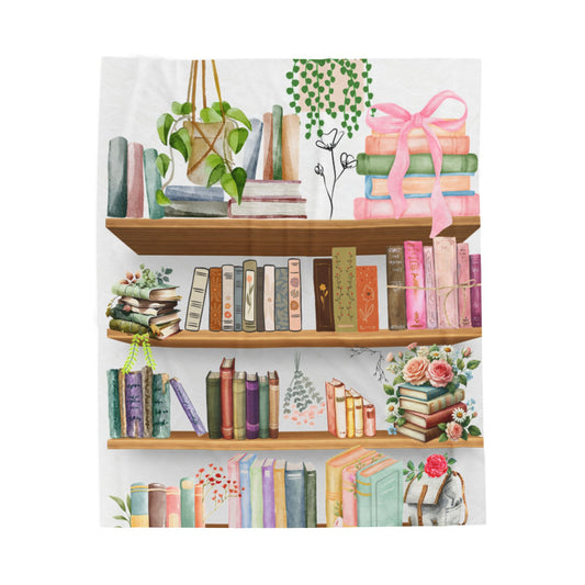 Bookshelf Velveteen Blanket, Cozy Book Lover Gift, Soft Plush Throw for Reading Nook, Library Decor, Home Comfort