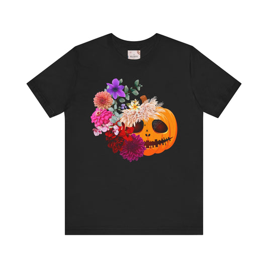 Halloween Floral Unisex Tee - Cottagecore Spooky Pumpkin Holiday Shirt