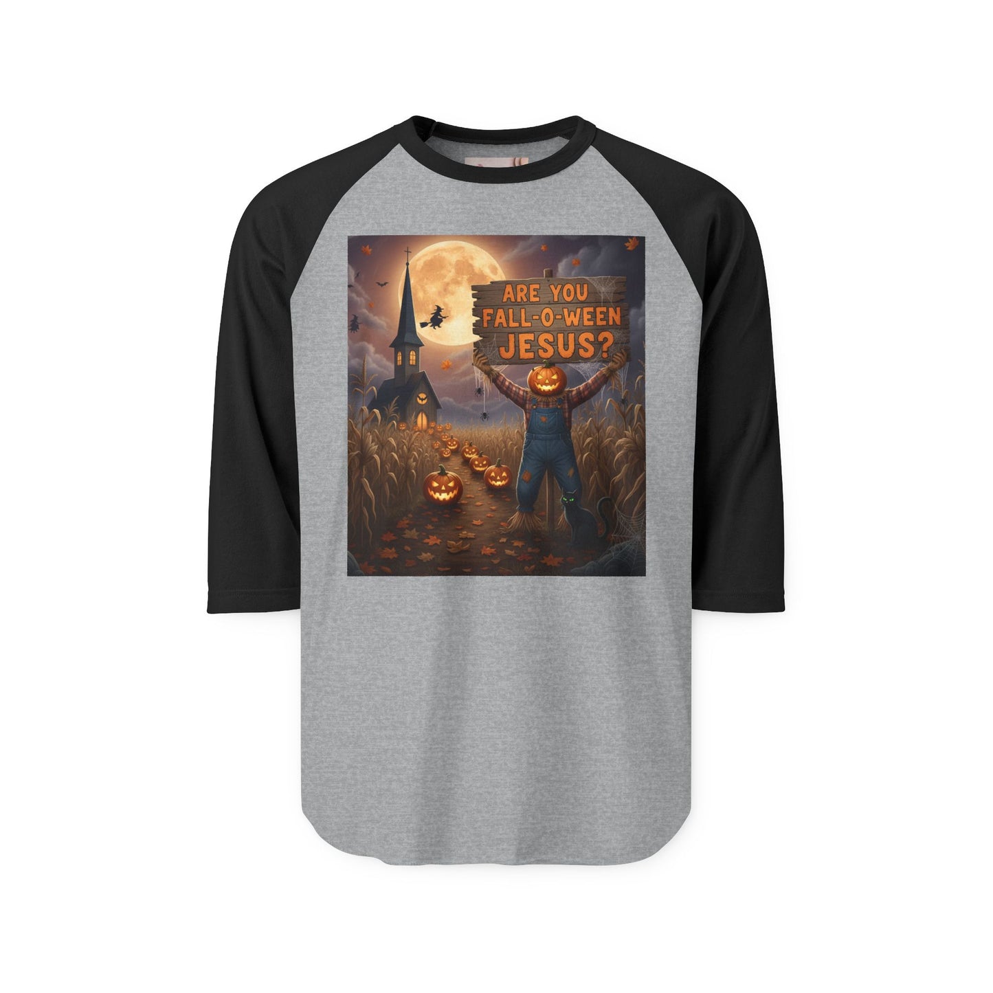 Halloween Raglan Shirt - Fall-o-ween Jesus Pumpkins Cornfield Witch